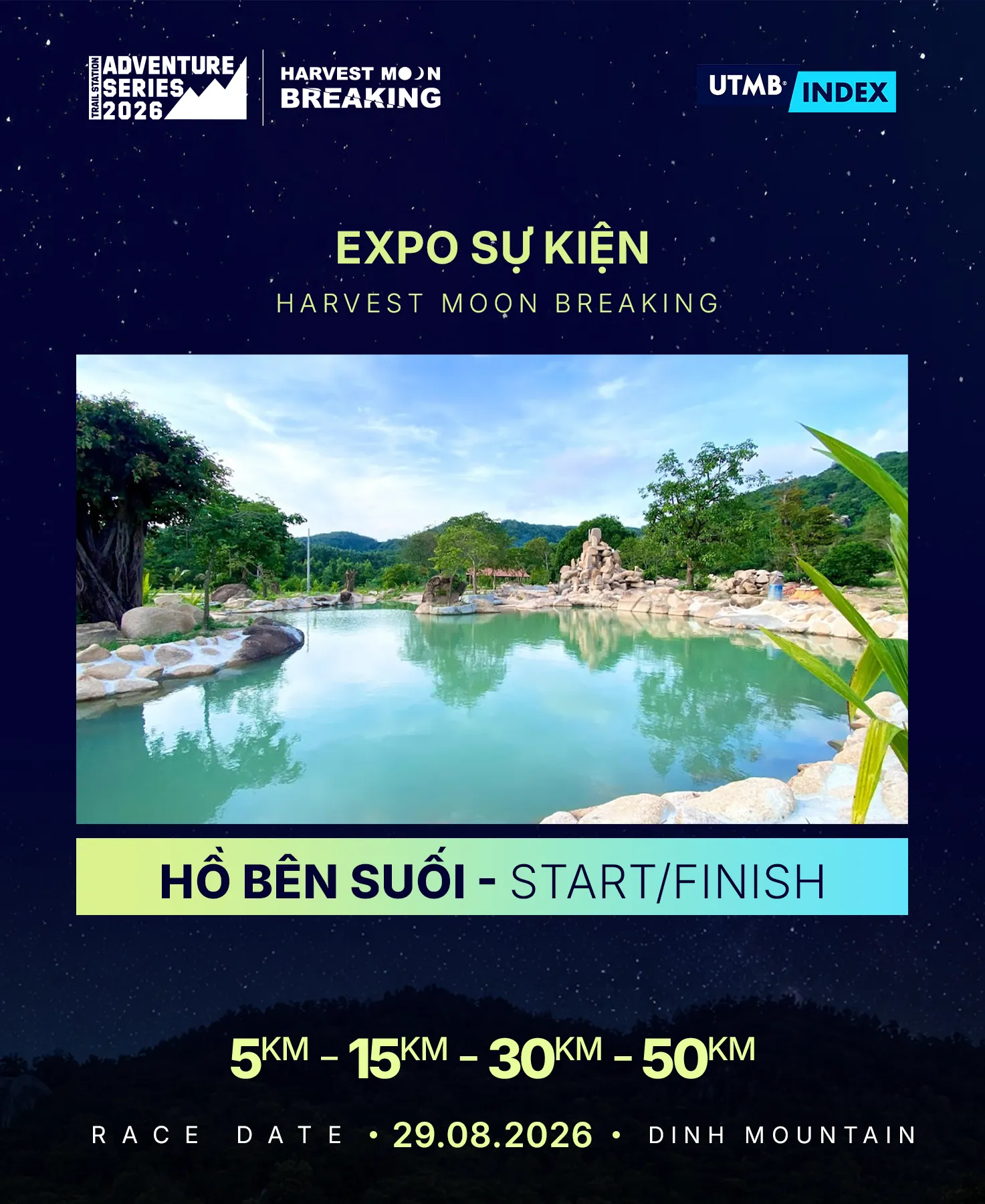 Địa điểm Expo, xuất phát và về đích Hồ Bên Suối; hình tham khảo mùa 2026